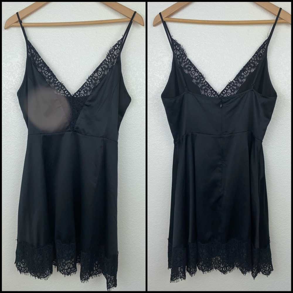 NBD Black Eyelash Lace Satin Cocktail Party Dress - Picture 7 of 9